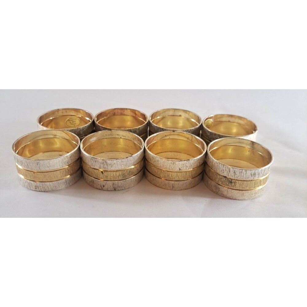 Vintage Gold & Silver Napkin Rings Set Of 8 Round Mid Century Hong Kong